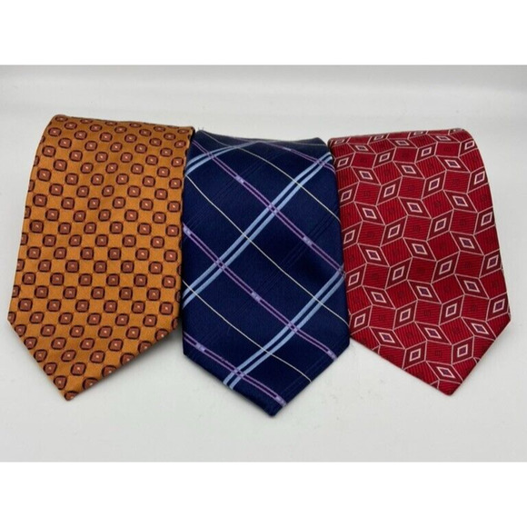 Jos. A. Bank Ties Mens Lot of‎ 3 Plaid Geometric 100% Silk - Picture 1 of 12